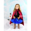 Frozen Black Tank Top with Light Blue Ruffles & Sparkle Goldenrod Bow with Sparkle Crystal Bling Rhinestone Princess Anna Print & Royal Blue Pettiskirt & Raspberry Wine Red Satin Cape MG1236